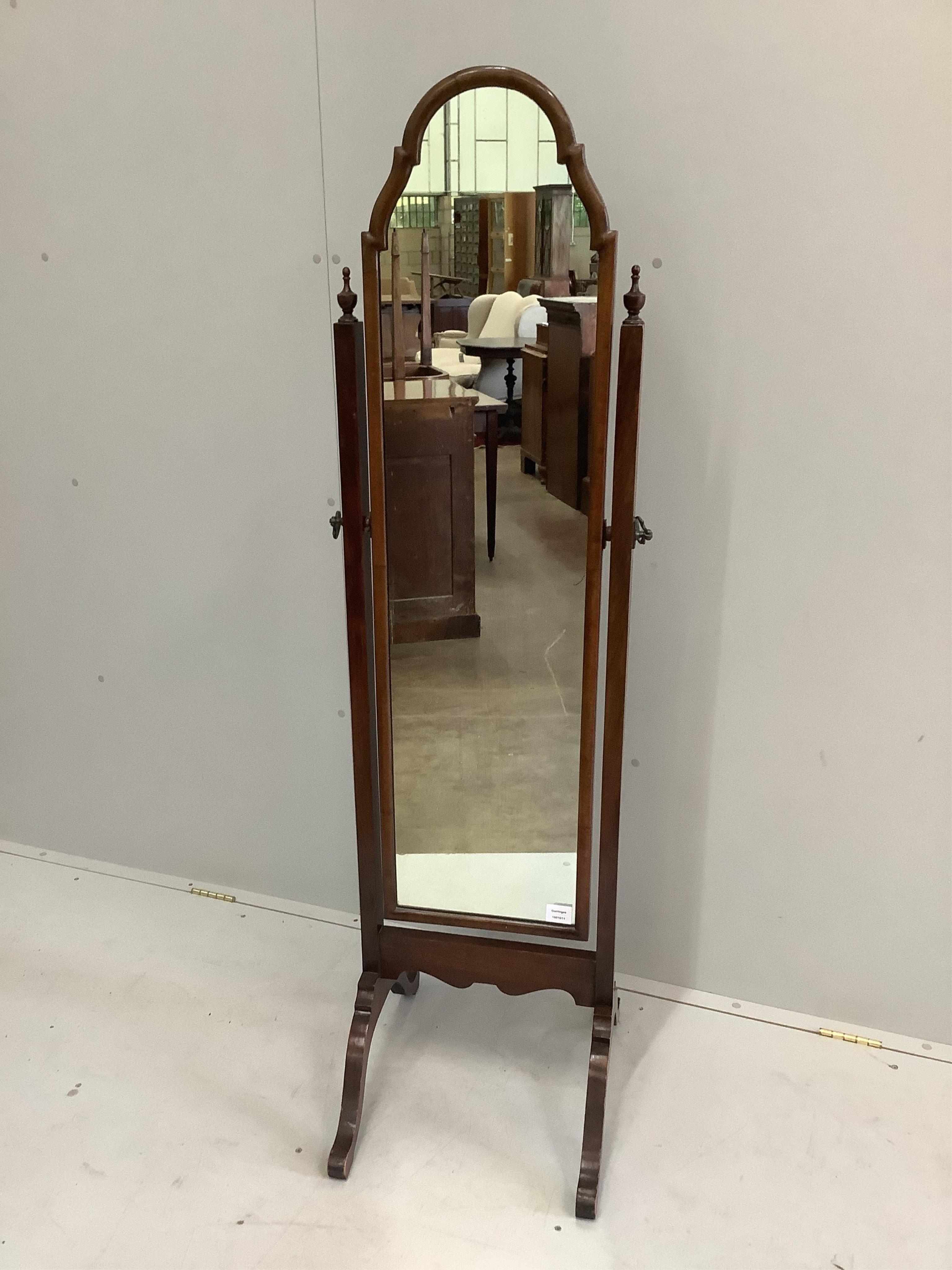 An early 20th century mahogany cheval mirror, width 46cm, height 158cm. Condition - fair